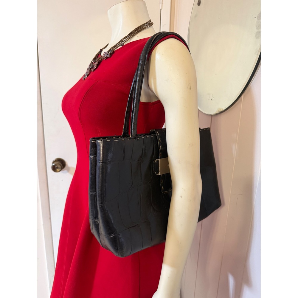 Prüne crocodile-embossed leather shoulder bag, Argentine luxury lable